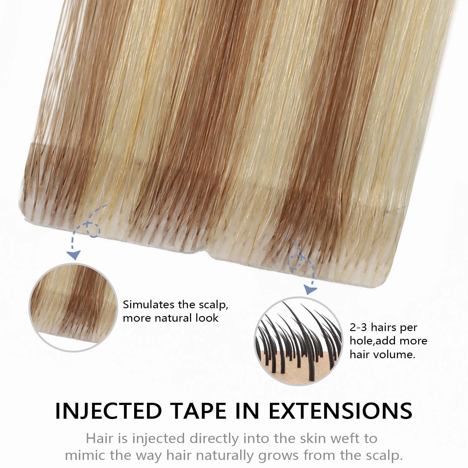 COOKAYU Invisible Tape in Hair, Gold Brown to Caramel Blonde 20pcs/pack 22Inch 50g Seamless Tape in Extensions Real Human Hair Injected Invisi Edge Extensions