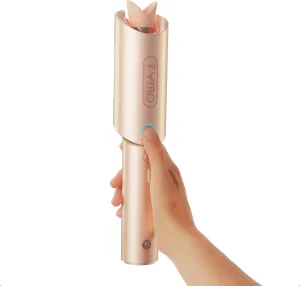 Cordless Automatic Curling Iron 1 inch - TYMO CURLGO Rotating Curling Wand Anti-Scald & Tangle-Free for Easy Curls, Travel Hair Curler Portable, Rechargeable & Dual Voltage for 14-22" Hair, Gold Blush