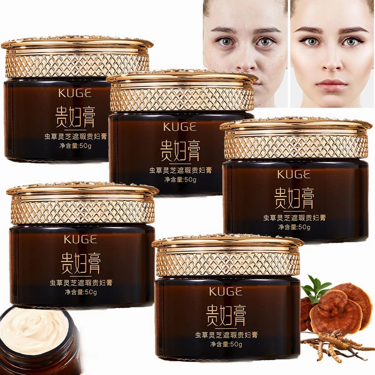 Cordyceps Lingzhi Noblewoman's Cream, 50g KUGE Face Cream, Cordyceps Ganoderma Tone-Up Cream Lady Cream, Japan Cordyceps Ganoderma Balm, Luxurious Moisturizing Tone up Cream (250g)