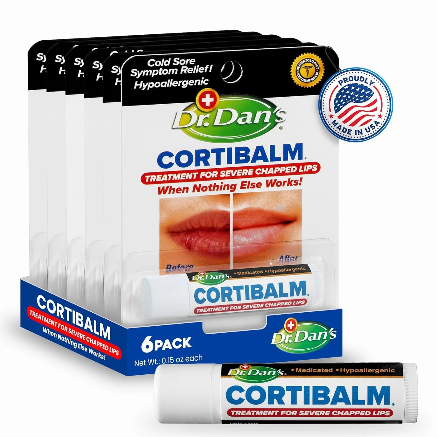 Cortibalm -3 Pack -For Dry Cracked Lips - Healing Lip Balm for Severely Chapped Lips- Designed for Men, Women and Children