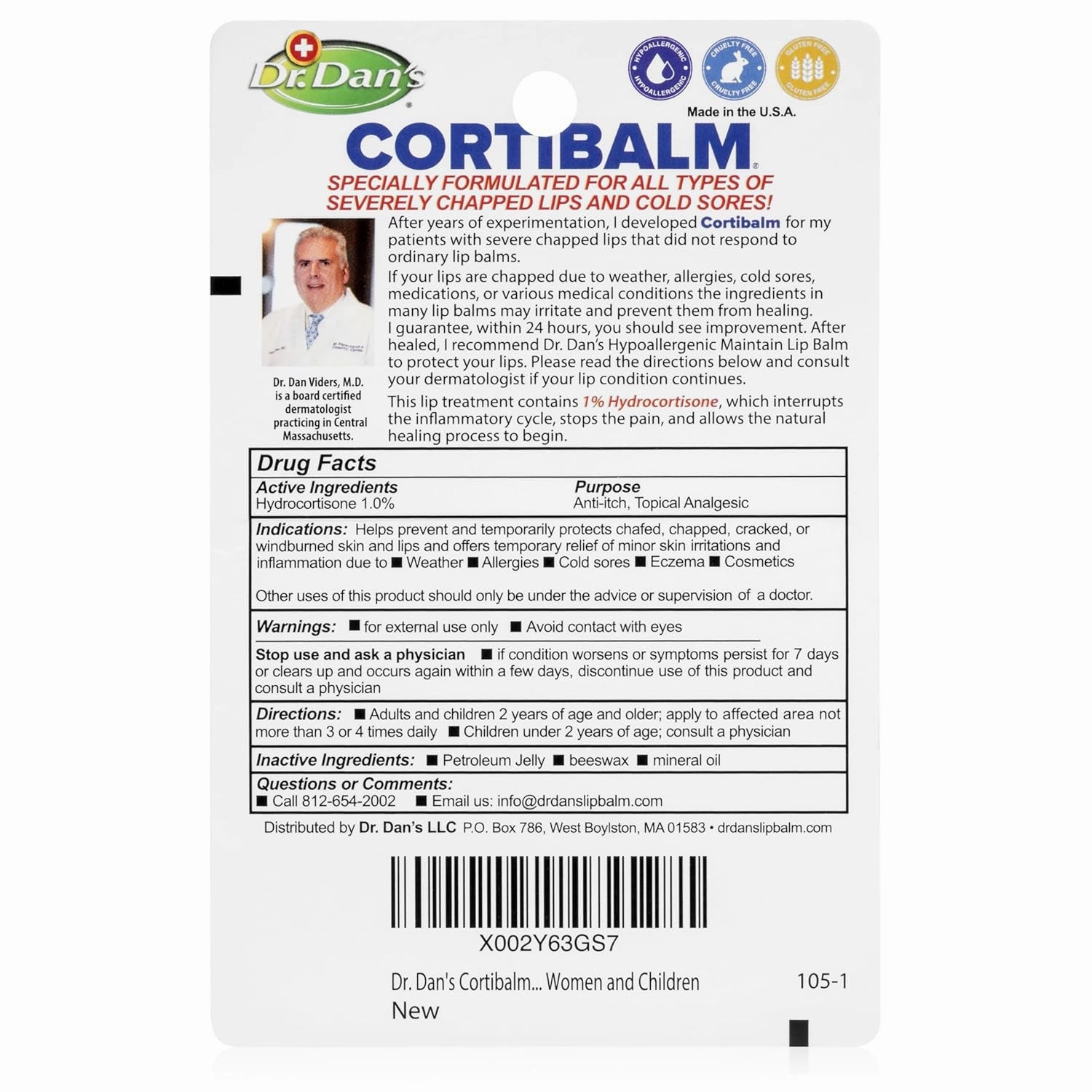Cortibalm -3 Pack -For Dry Cracked Lips - Healing Lip Balm for Severely Chapped Lips- Designed for Men, Women and Children