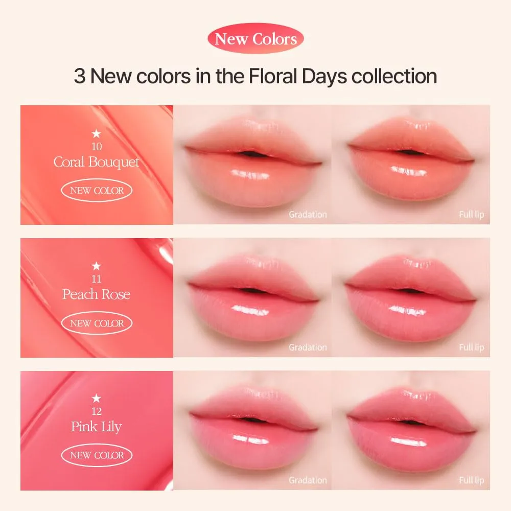 COSNORI Flow Wave Lip Tint - Vegan Glassy Lip Gloss, Lightweight & Long-lasting, Plant-derived Oil Moisturizer, K-Beauty (11 PEACH ROSE)