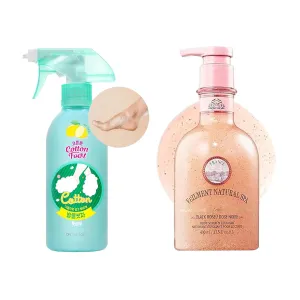 Cotton Foot - Foot Shampoo (Lemon, 13fl oz) & NATURAL SPA 2-in-1 BODY WASH & BODY SCRUB BLACK ROSE(13.53fl.oz) - Natural Exfoliating Salt Scrub for Deep Cleansing
