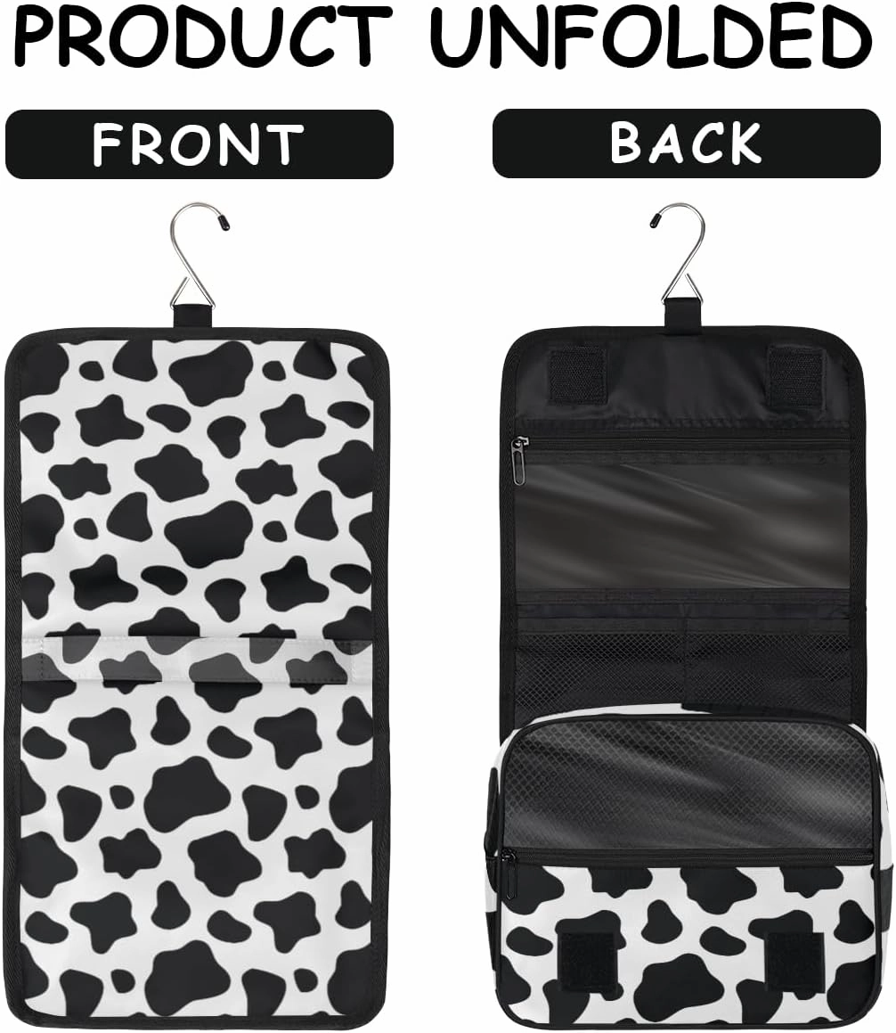 Cow Hanging Toiletry Bag Animal Cow Printed Travel Makeup Bag Portable Large Waterproof Cosmetic Bag Organizer for Make up Accessories Shampoo Body Cream Brushes Set