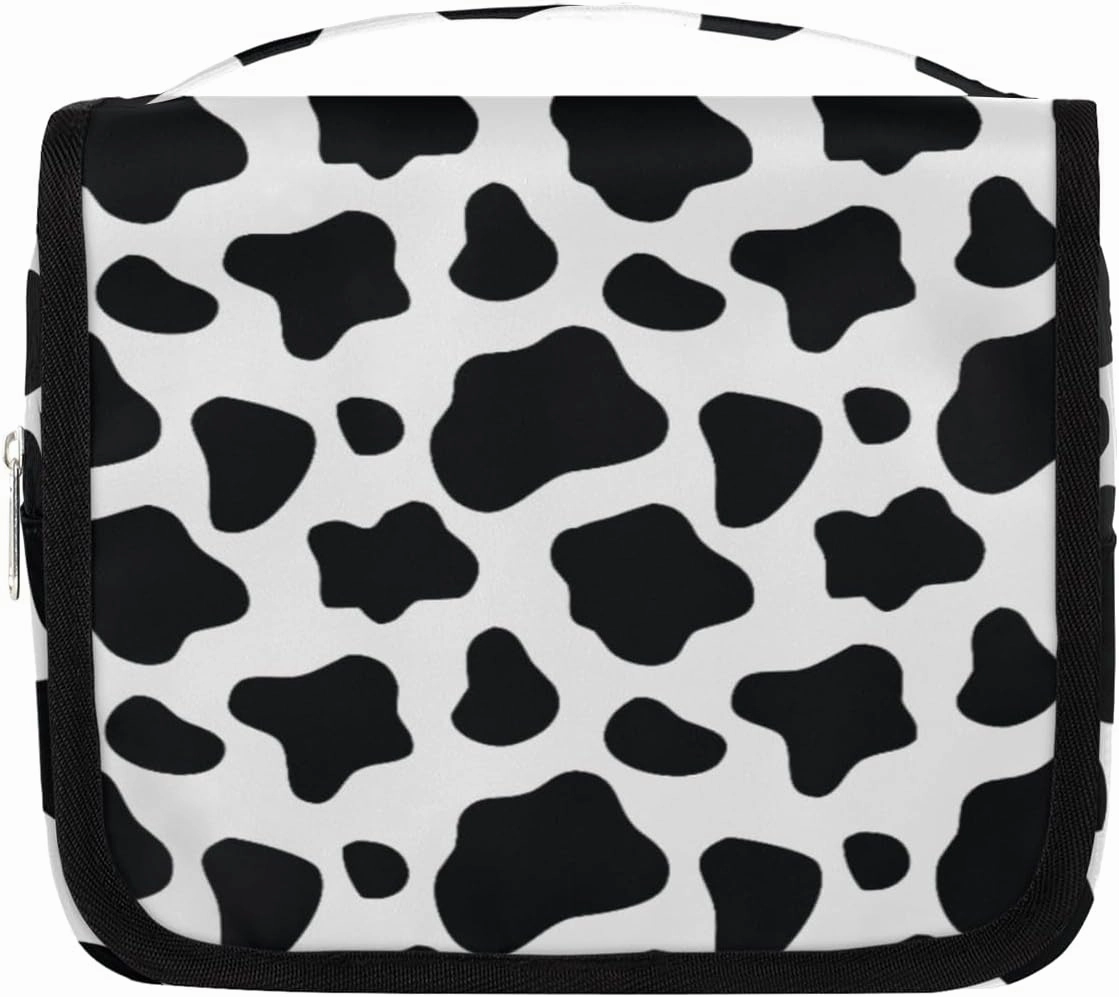 Cow Hanging Toiletry Bag Animal Cow Printed Travel Makeup Bag Portable Large Waterproof Cosmetic Bag Organizer for Make up Accessories Shampoo Body Cream Brushes Set