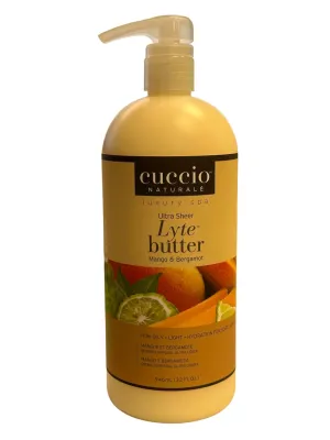Cuccio Mango Ultra Sheer Lyte Body Butter Replenishing Scented Moisturizer Cream Deep Hydration To Repair Dry Skin All Natural, Cruelty-Free Formula 32oz