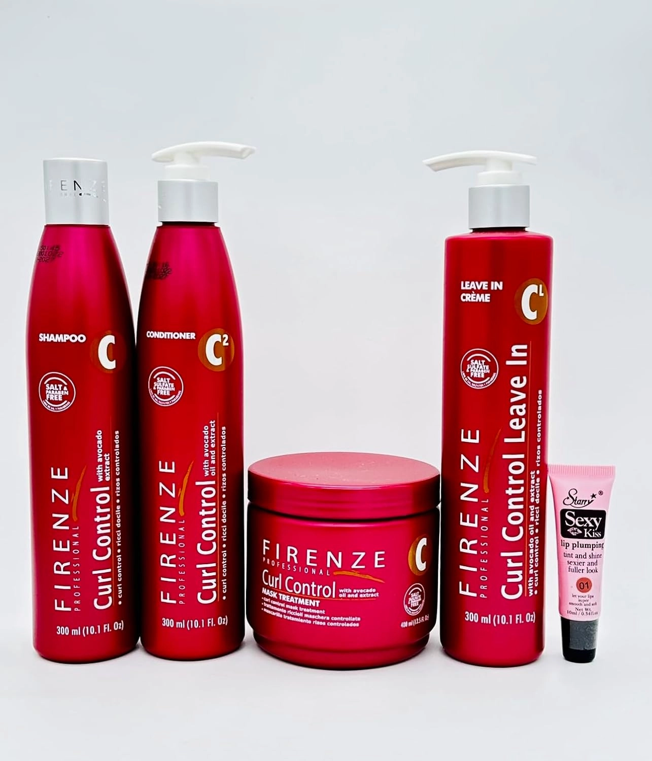 Curl Control Shampoo 10.1 oz, Conditioner 10.1 oz, Leave-in Cream 10.1 & Mask Treatment13.5 oz- m- Free Starry Lip Plumping Gloss 10ml