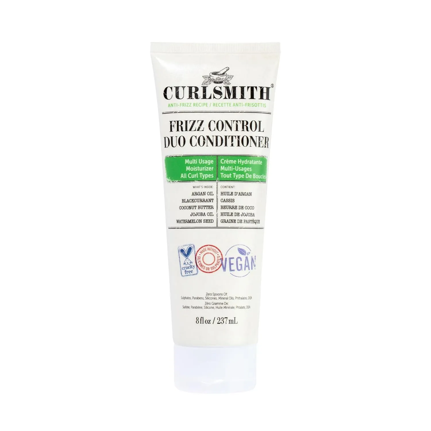CURLSMITH - Frizz Control Duo Hair Conditioner, Nourishing Rinse Out or Leave In, Detangling, Smoothing, For All Curl Types, Vegan, 237ml/8 fl oz