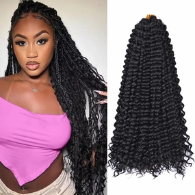Curly Braiding Hair 22Inch 6Packs Deep Curly Crochet Hair Synthetic Crochet Hair Extensions for Women #1B Natural Black Pre Stretched Braiding Hair for Boho Braids(22 Inch,6packs,#1B)