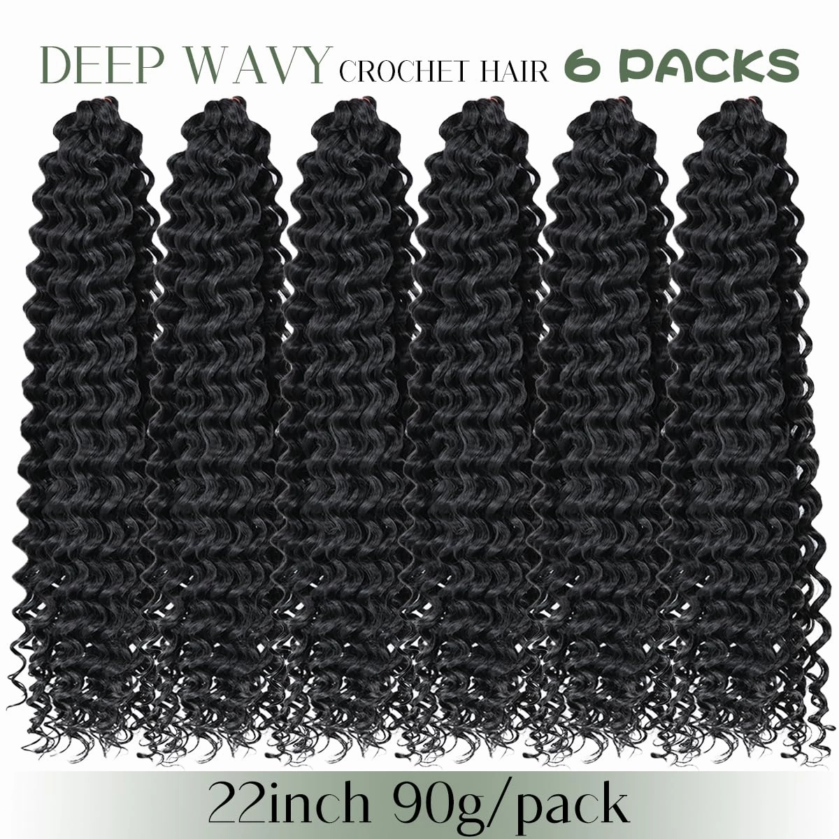 Curly Braiding Hair 22Inch 6Packs Deep Curly Crochet Hair Synthetic Crochet Hair Extensions for Women #1B Natural Black Pre Stretched Braiding Hair for Boho Braids(22 Inch,6packs,#1B)