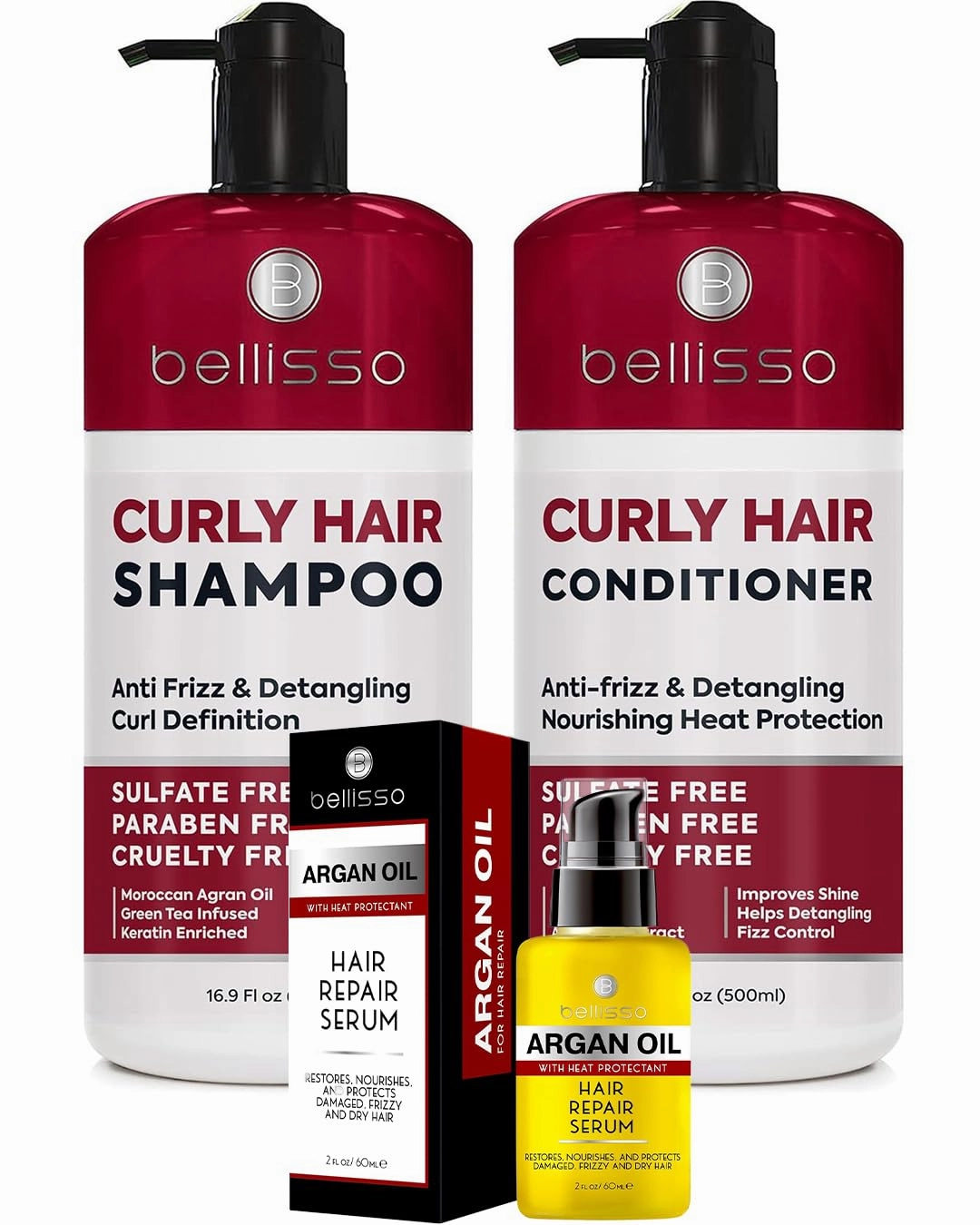Curly Hair Shampoo and Conditioner Set and Moroccan Argan Oil Serum