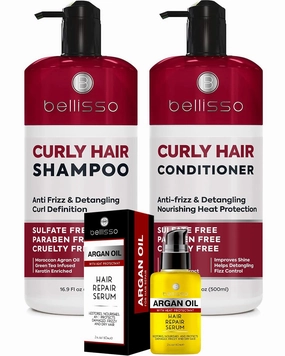 Curly Hair Shampoo and Conditioner Set and Moroccan Argan Oil Serum