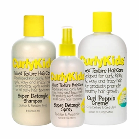 CurlyKids Family Size Bundle - Super Detangler Spray, Kids Shampoo, Curl Poppin Creme for Kids' Curly, Frizzy, & Wavy Hair | Sulfate & Paraben-Free Formula to Detangle