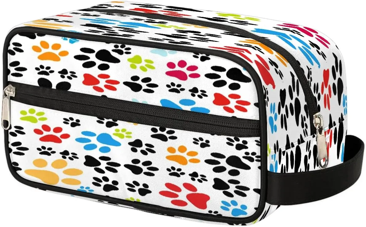 Cute Cat Dog Paws Travel Toiletry Bag for Women Men Small Cosmetic Makeup Organizer Water Resistant Shaving Bag Portable Make Up Bag Storage Bags with Handle