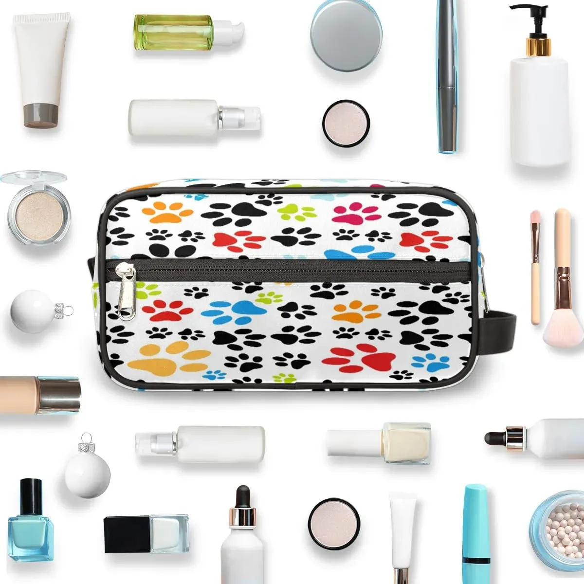 Cute Cat Dog Paws Travel Toiletry Bag for Women Men Small Cosmetic Makeup Organizer Water Resistant Shaving Bag Portable Make Up Bag Storage Bags with Handle