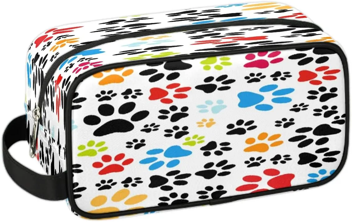 Cute Cat Dog Paws Travel Toiletry Bag for Women Men Small Cosmetic Makeup Organizer Water Resistant Shaving Bag Portable Make Up Bag Storage Bags with Handle