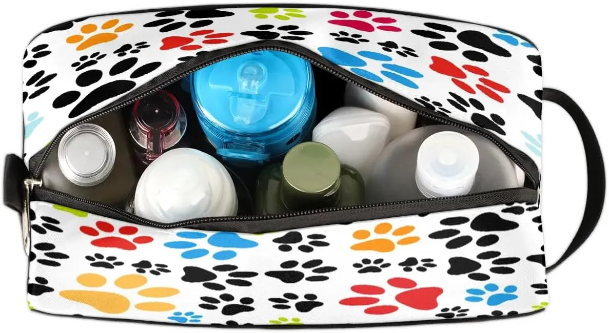 Cute Cat Dog Paws Travel Toiletry Bag for Women Men Small Cosmetic Makeup Organizer Water Resistant Shaving Bag Portable Make Up Bag Storage Bags with Handle