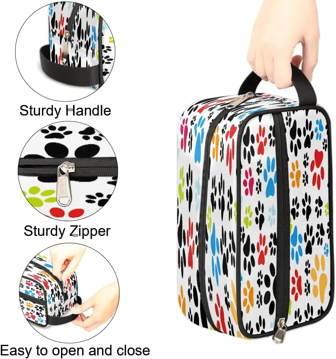 Cute Cat Dog Paws Travel Toiletry Bag for Women Men Small Cosmetic Makeup Organizer Water Resistant Shaving Bag Portable Make Up Bag Storage Bags with Handle