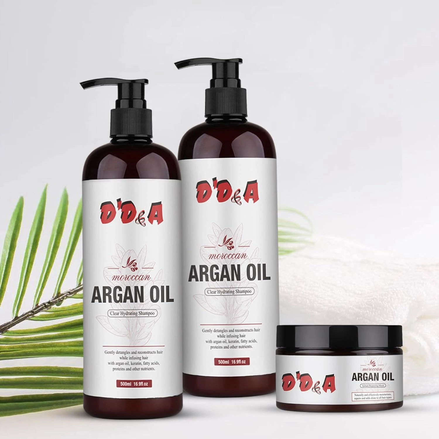 D'D&A Argan Oil Shampoo for Dry, Damaged, Frizzy Hair - Nourishing, Strengthening Conditioner & Mask - 500ml/16.9fl.oz