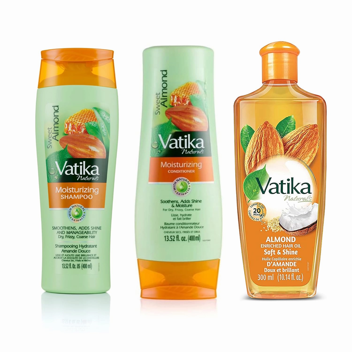 Dabur Vatika Naturals Shampoo, Conditioner and Hair Oil Set (Almond) - 400   400   300ml