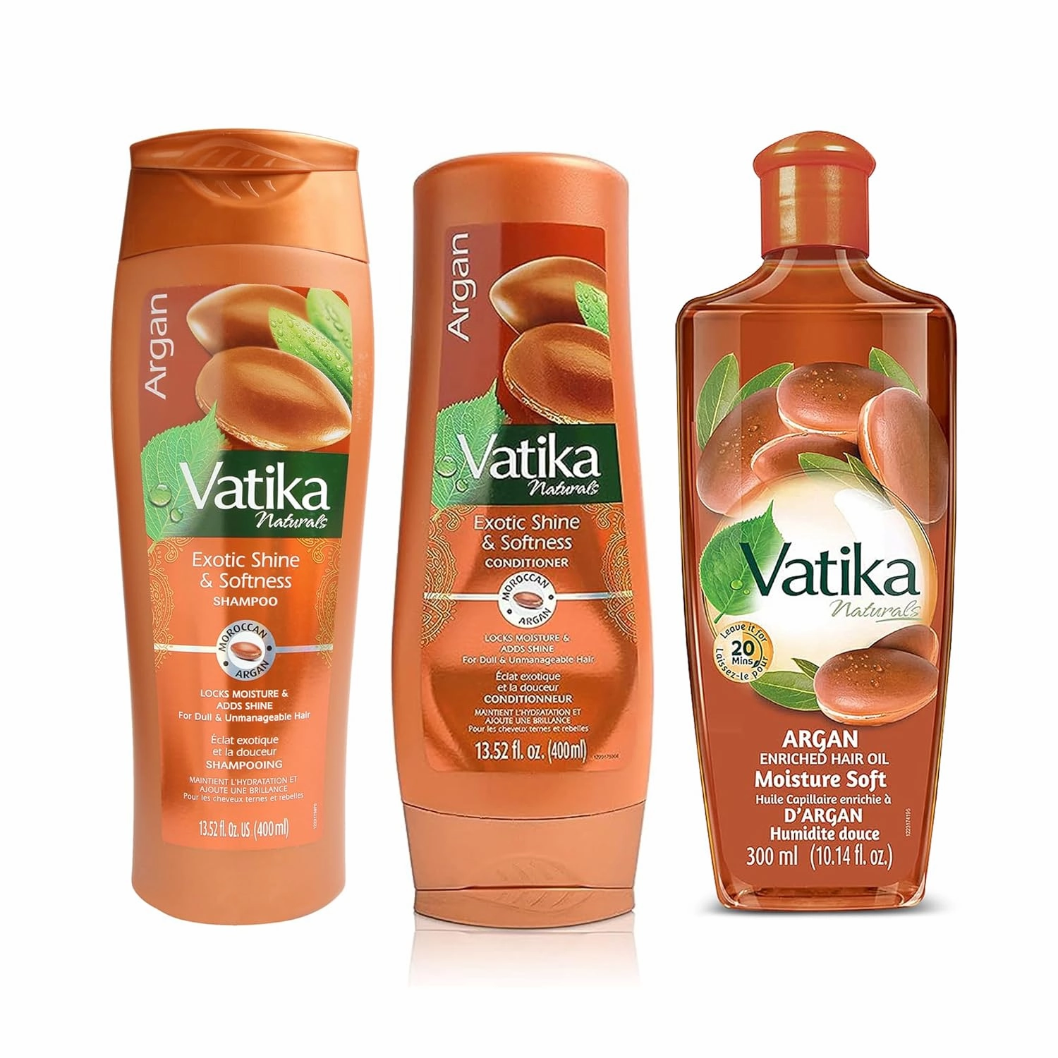 Dabur Vatika Naturals Shampoo, Conditioner and Hair Oil Set (Argan) - 400   400   300ml