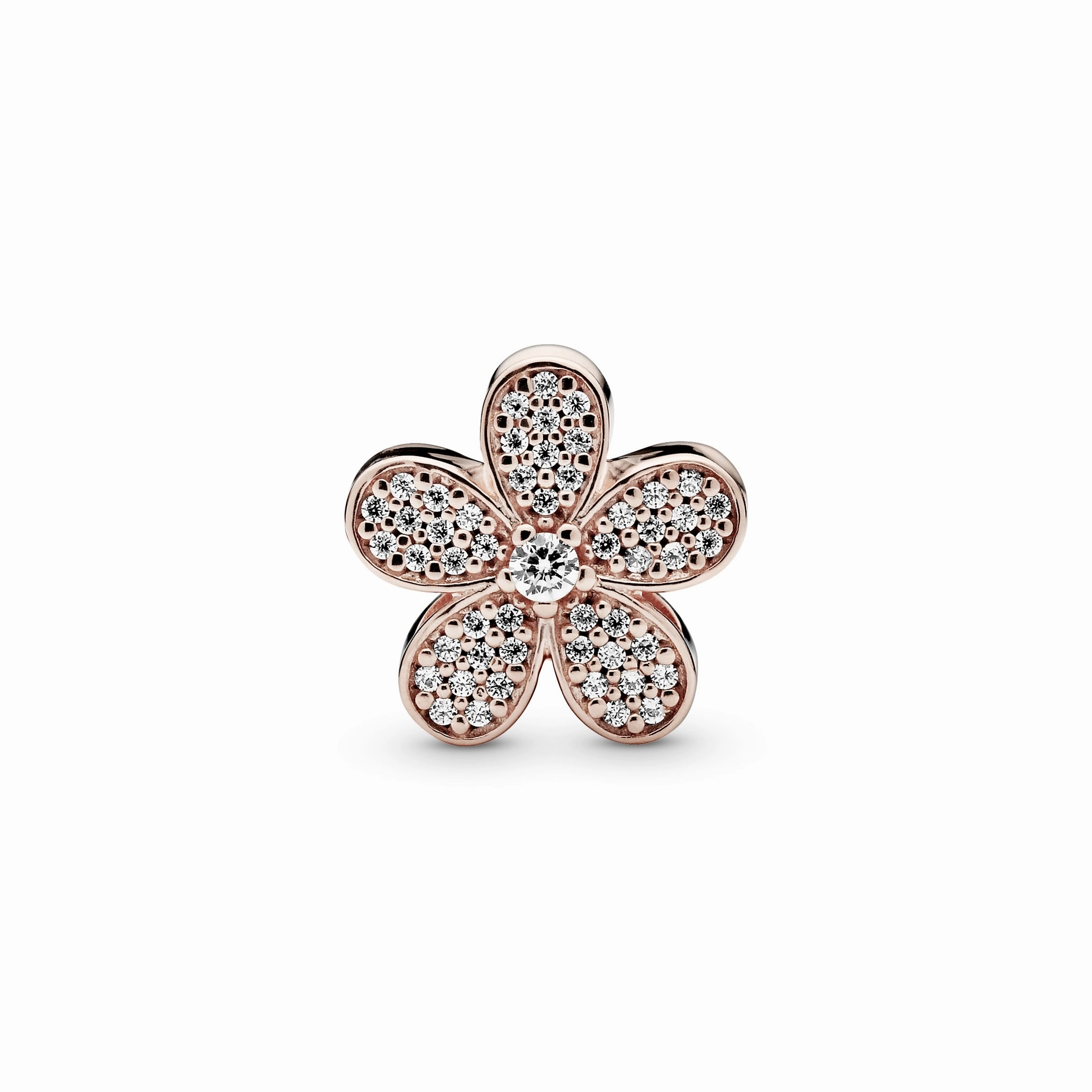 Daisy pave 14k Rose Gold-plated charm with clear cubic zirconia