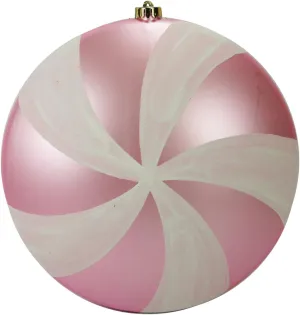 DAK 12" Pink and White Shatterproof Swirl Candy Christmas Ball Ornament