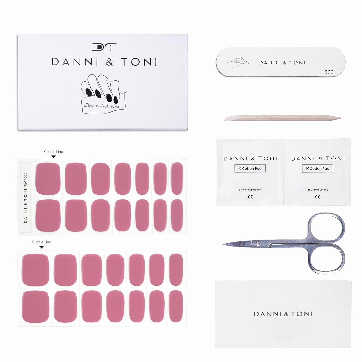 DANNI & TONI Semi Cured Gel Nail Strips (Pink Lemonade) Fuchsia Glossy Gel Nail Wraps 28 Stickers