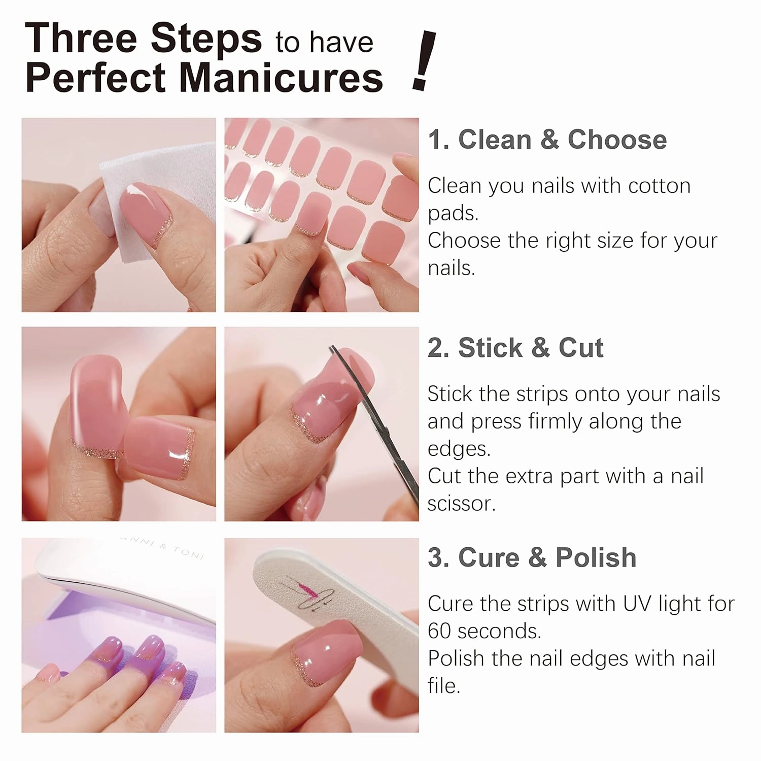 DANNI & TONI Semi Cured Gel Nail Strips (Pink Lemonade) Fuchsia Glossy Gel Nail Wraps 28 Stickers