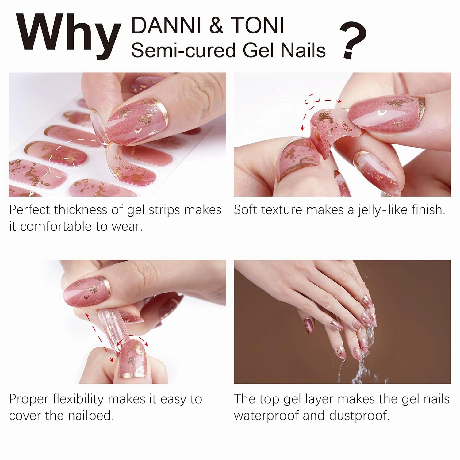 DANNI & TONI Semi Cured Gel Nail Strips (Pink Lemonade) Fuchsia Glossy Gel Nail Wraps 28 Stickers