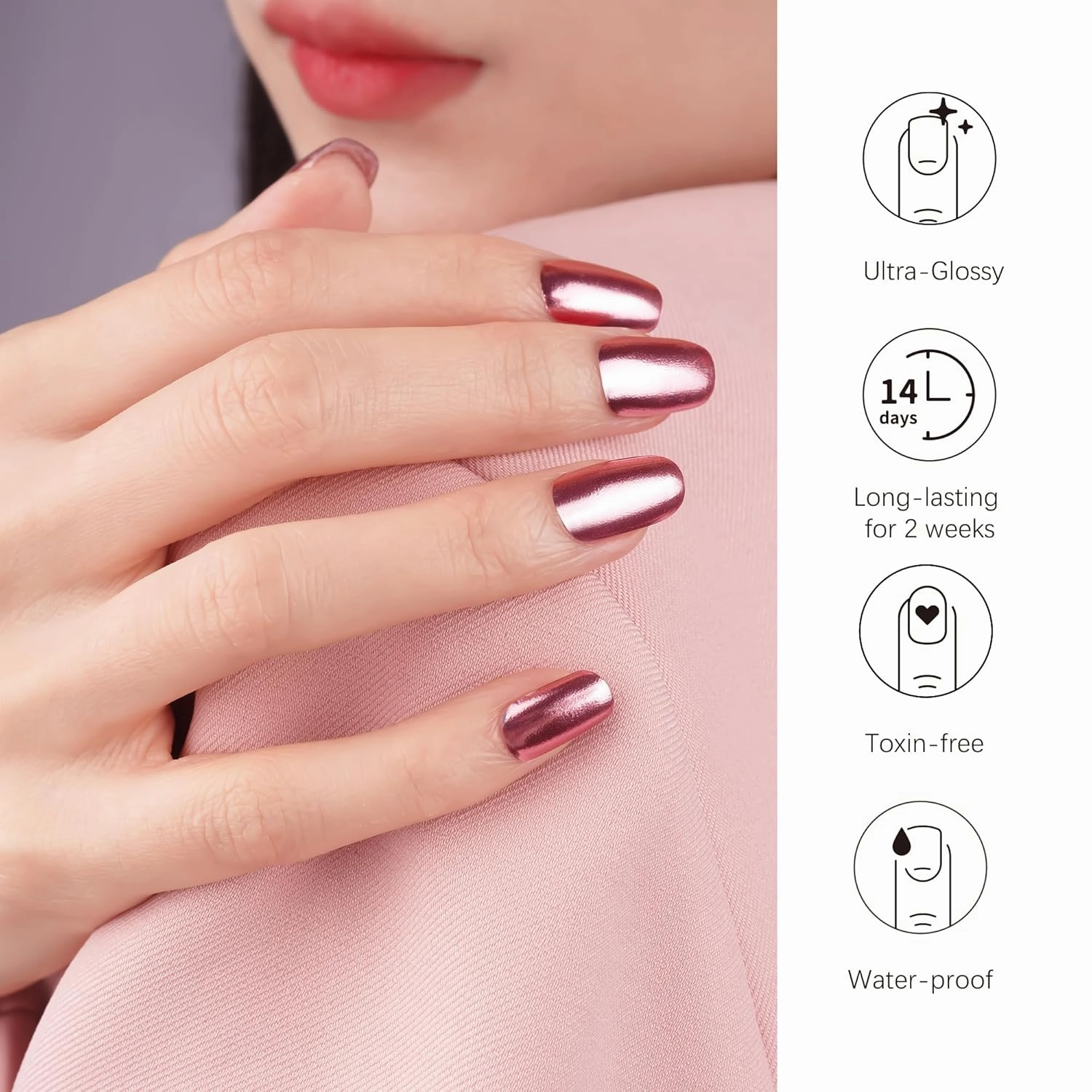 DANNI & TONI Semi Cured Gel Nail Strips Rose Gold (Mirror Blush) Mirror Metallic Glossy Nail Wraps 28 Stickers