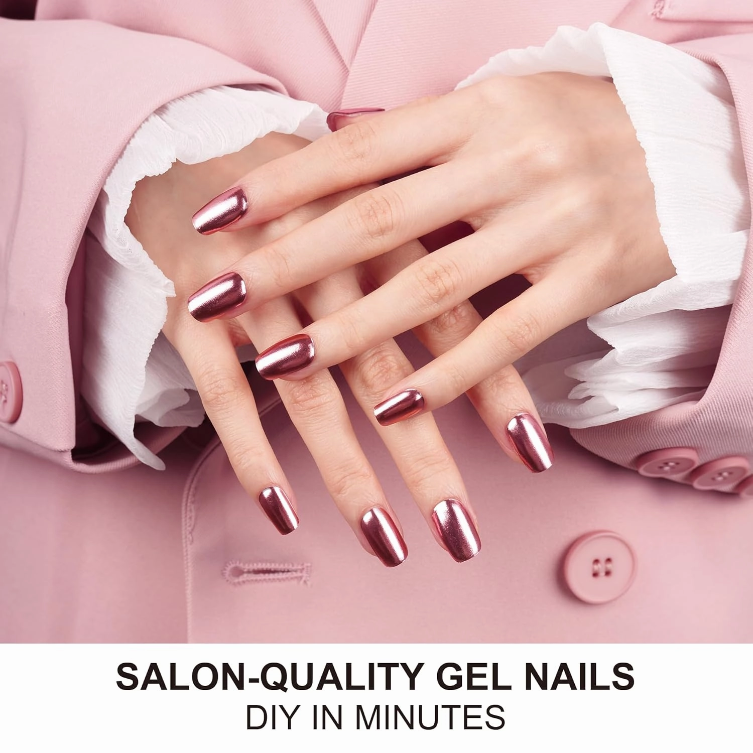 DANNI & TONI Semi Cured Gel Nail Strips Rose Gold (Mirror Blush) Mirror Metallic Glossy Nail Wraps 28 Stickers