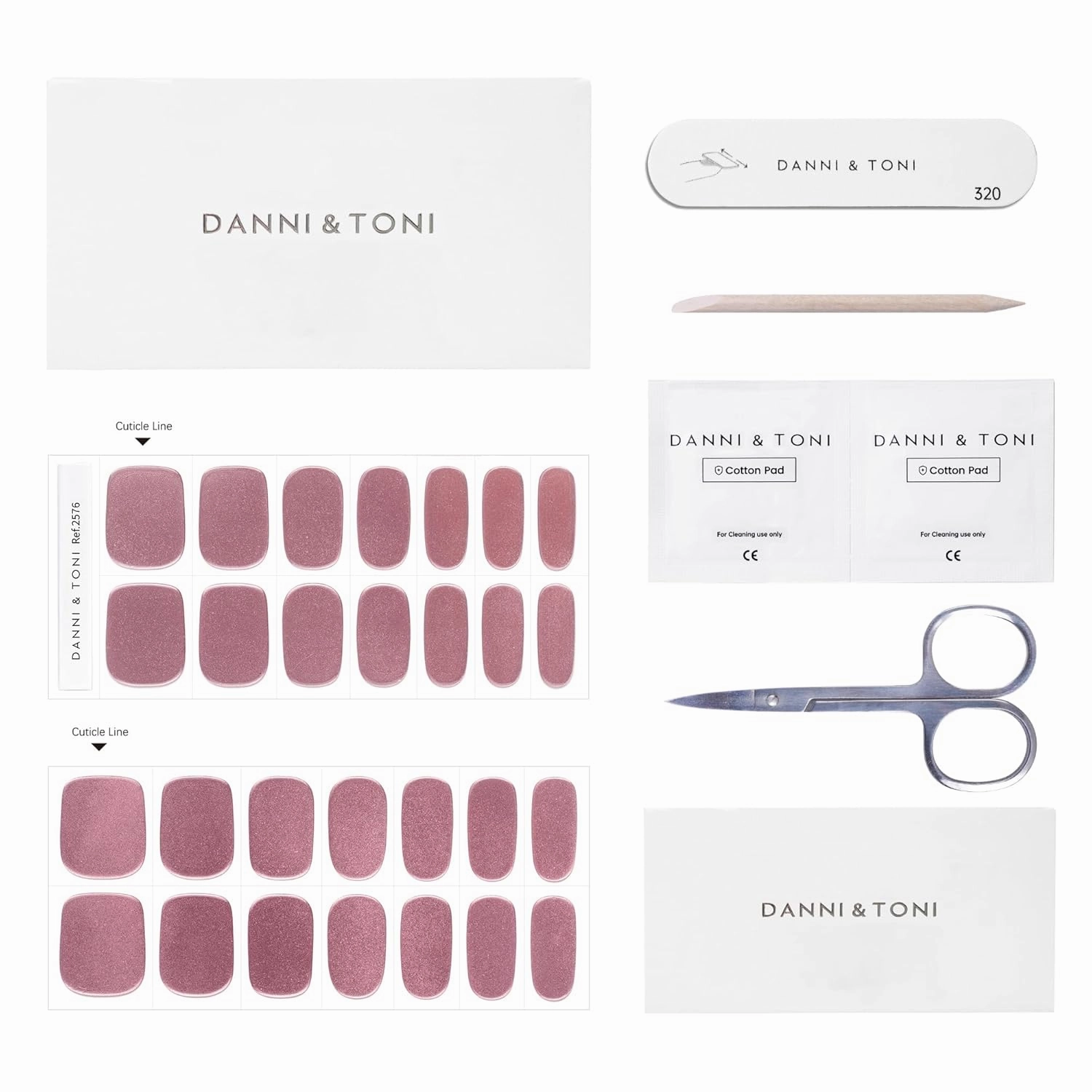 DANNI & TONI Semi Cured Gel Nail Strips Rose Gold (Mirror Blush) Mirror Metallic Glossy Nail Wraps 28 Stickers