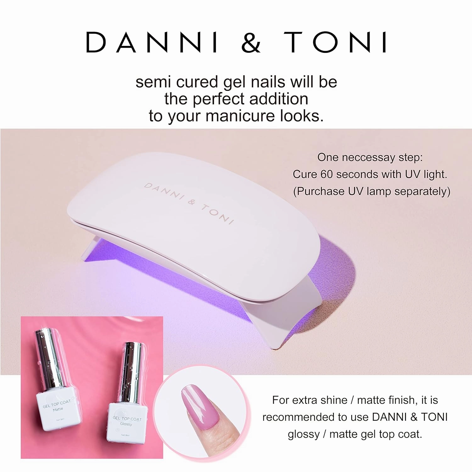 DANNI & TONI Semi Cured Gel Nail Strips Rose Gold (Mirror Blush) Mirror Metallic Glossy Nail Wraps 28 Stickers