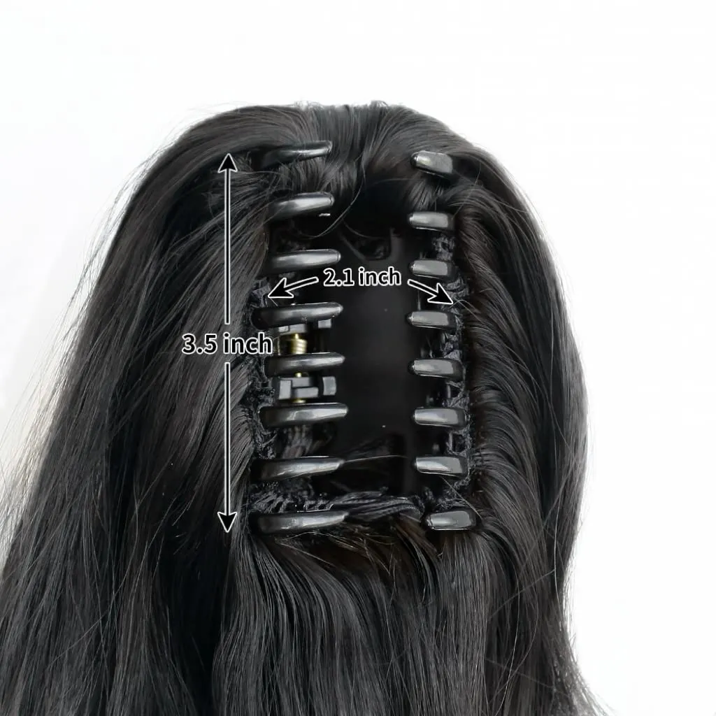 Dark Black Claw Ponytail Extension Wavy 18" Synthetic Curly Fake Clip in Extensions Wig Hair Pieces Fluffy Not Easily Knotted Clips on Ponytails for Women Wedding Party Daily Use 6 Oz