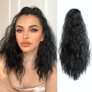 Dark Black Claw Ponytail Extension Wavy 18" Synthetic Curly Fake Clip in Extensions Wig Hair Pieces Fluffy Not Easily Knotted Clips on Ponytails for Women Wedding Party Daily Use 6 Oz