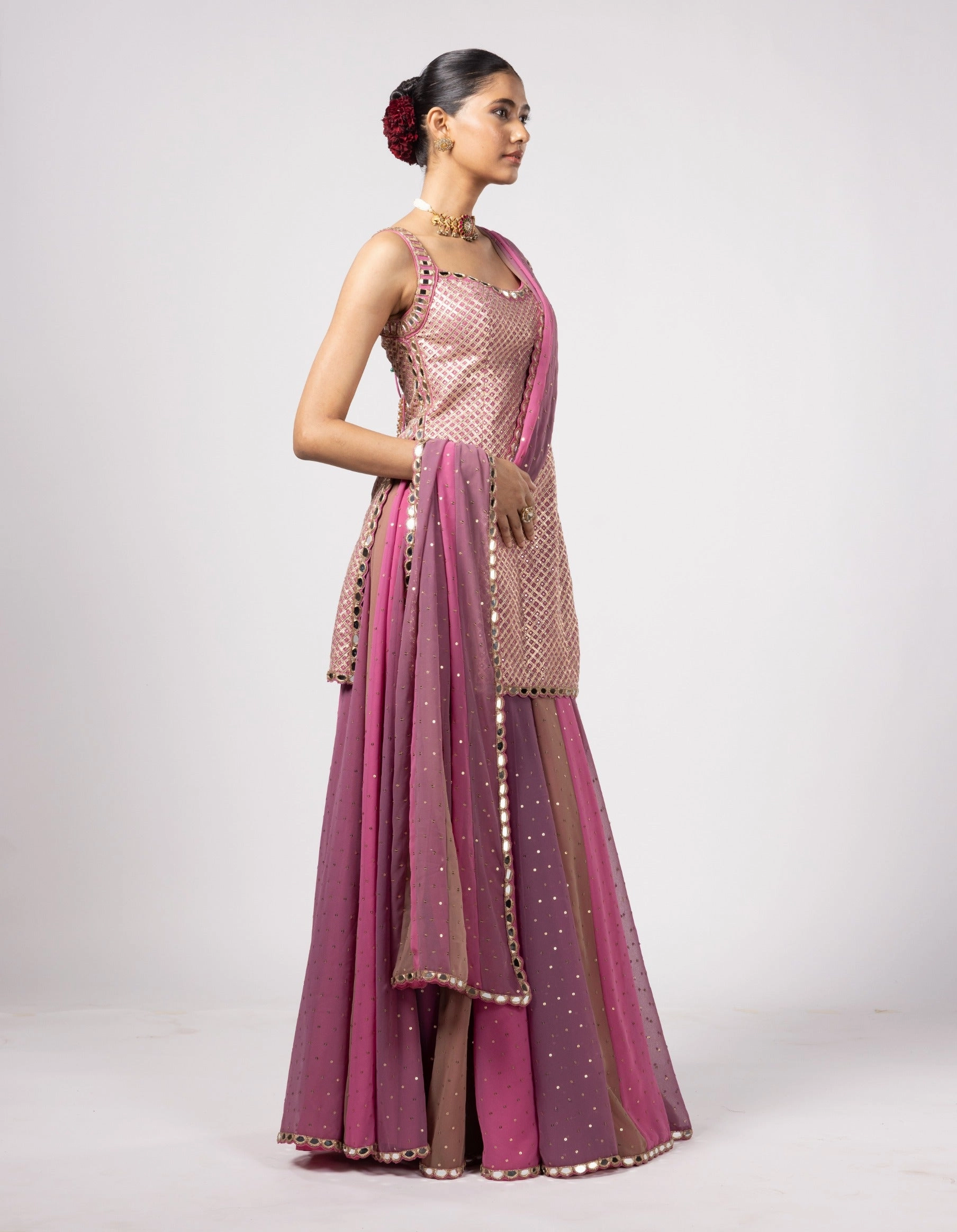 Dark blush kurta and lehenga pants set