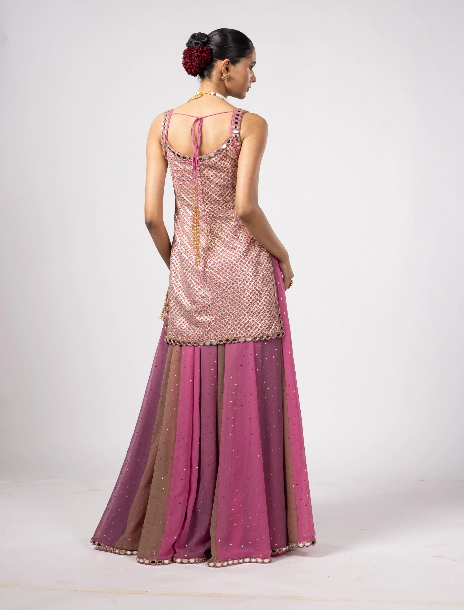 Dark blush kurta and lehenga pants set