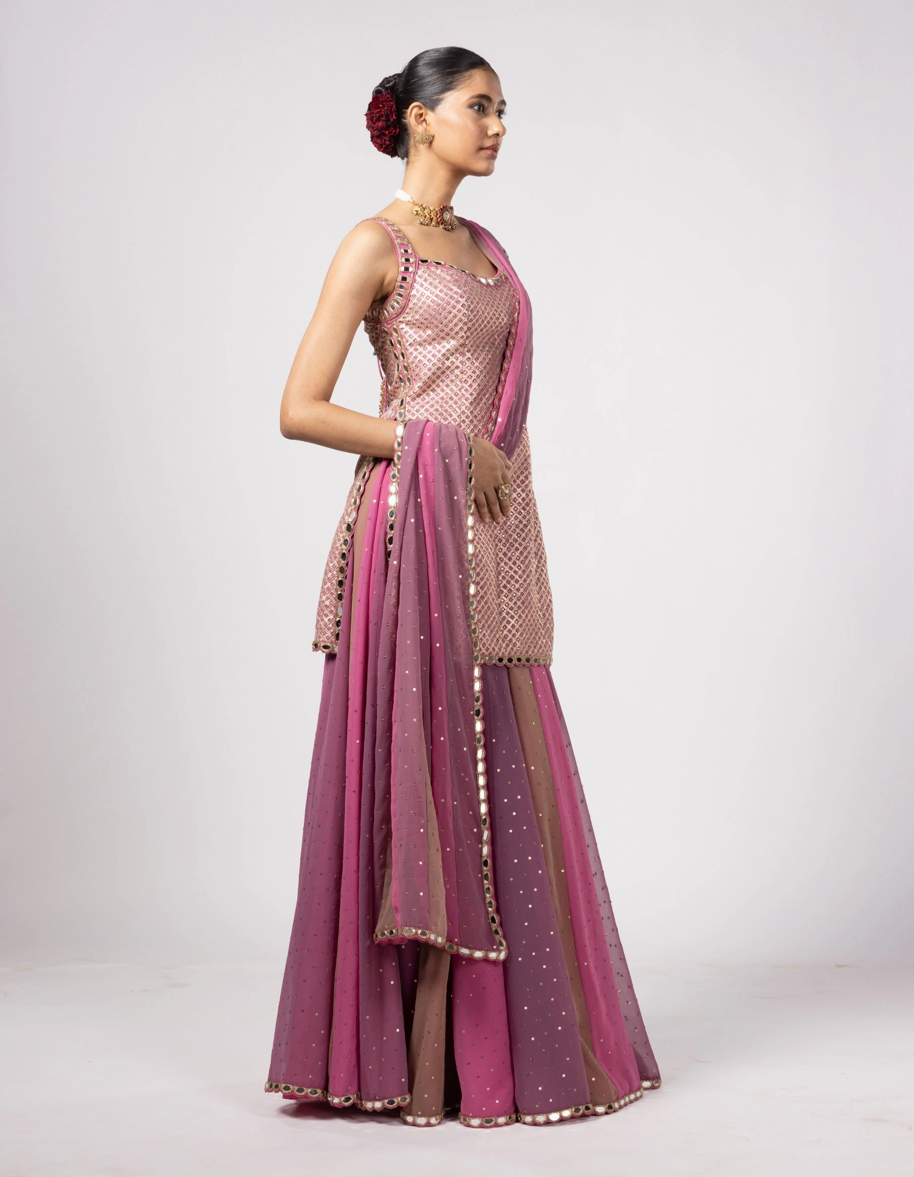 Dark blush kurta and lehenga pants set