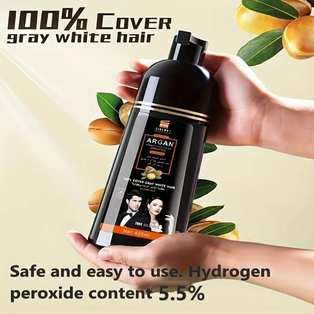 Dark Brown Hair Dye Shampoo 3-in-1 – Gray Coverage, Semi-Permanent, Herbal, No Harsh Chemicals – Easy & Long-Lasting Hair Color (Dark Brown, 14.20Fl Oz - 420ml)