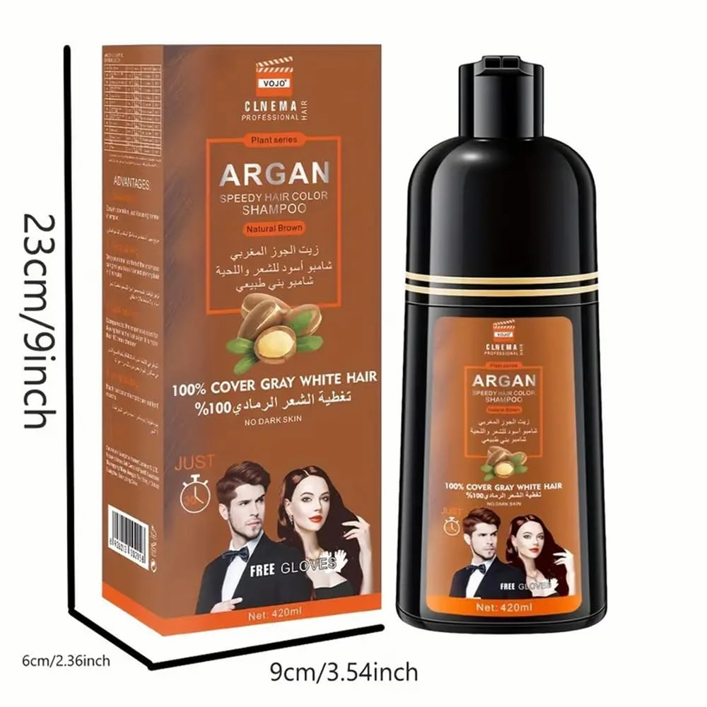 Dark Brown Hair Dye Shampoo 3-in-1 – Gray Coverage, Semi-Permanent, Herbal, No Harsh Chemicals – Easy & Long-Lasting Hair Color (Dark Brown, 14.20Fl Oz - 420ml)