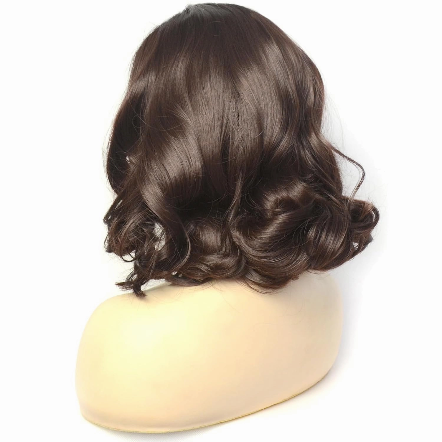 Dark Brown Lace Front Wig Short Bob Style 6# Pre Plucked Chocolate Brown Loose Wave Curly Synthetic Hair Side Part Half Hand Tied Replacement Full Wigs 12 Inches for Women Girls