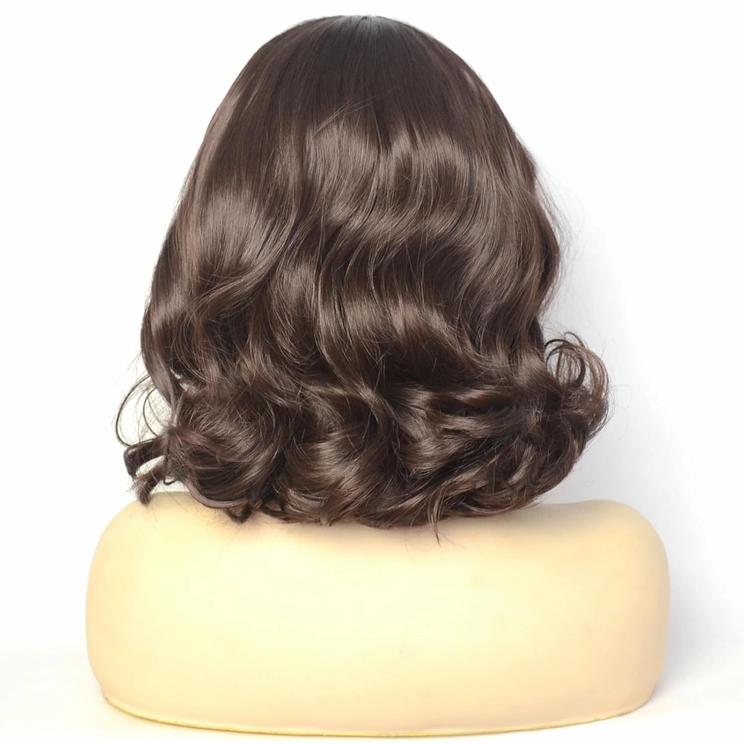 Dark Brown Lace Front Wig Short Bob Style 6# Pre Plucked Chocolate Brown Loose Wave Curly Synthetic Hair Side Part Half Hand Tied Replacement Full Wigs 12 Inches for Women Girls
