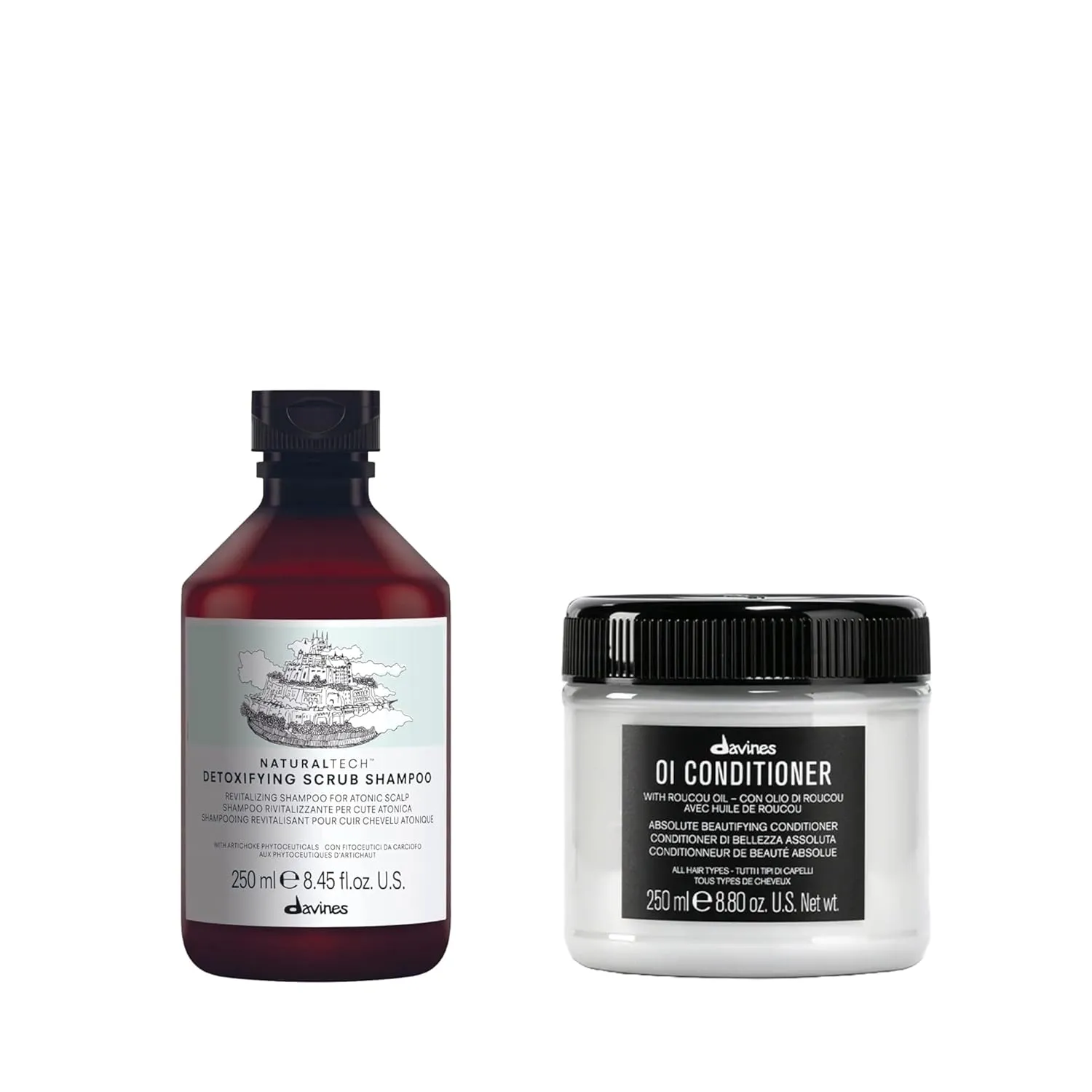 Davines Naturaltech DETOXIFYING Scrub Shampoo OI Conditioner, 8.45 & 8.8 oz.