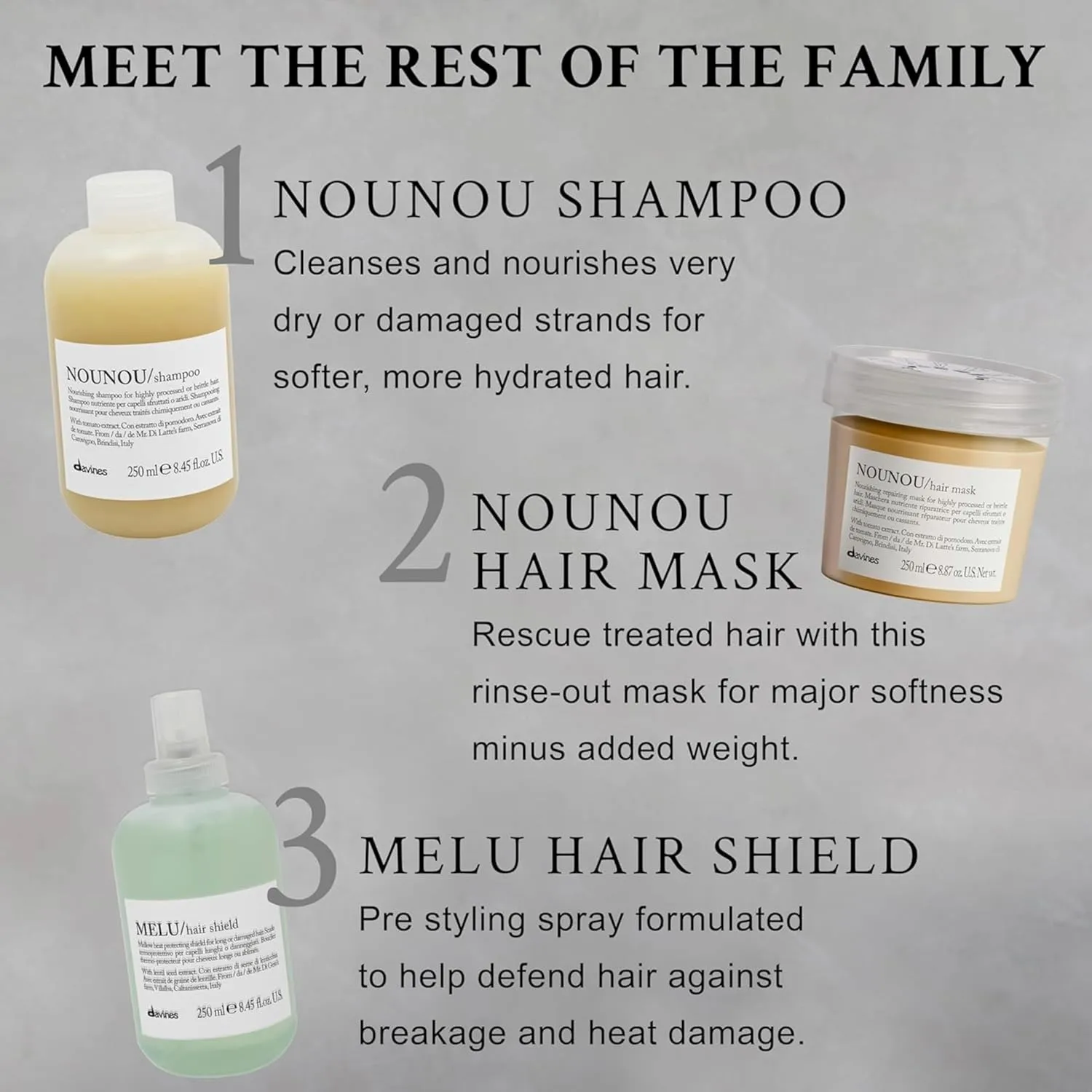 Davines NOUNOU Conditioner | Hydrating Deep Conditioner for Bleached, Permed, Relaxed, Damaged or Very Dry Hair | Replenishes Chemically Processed Hair | 2.5 fl oz