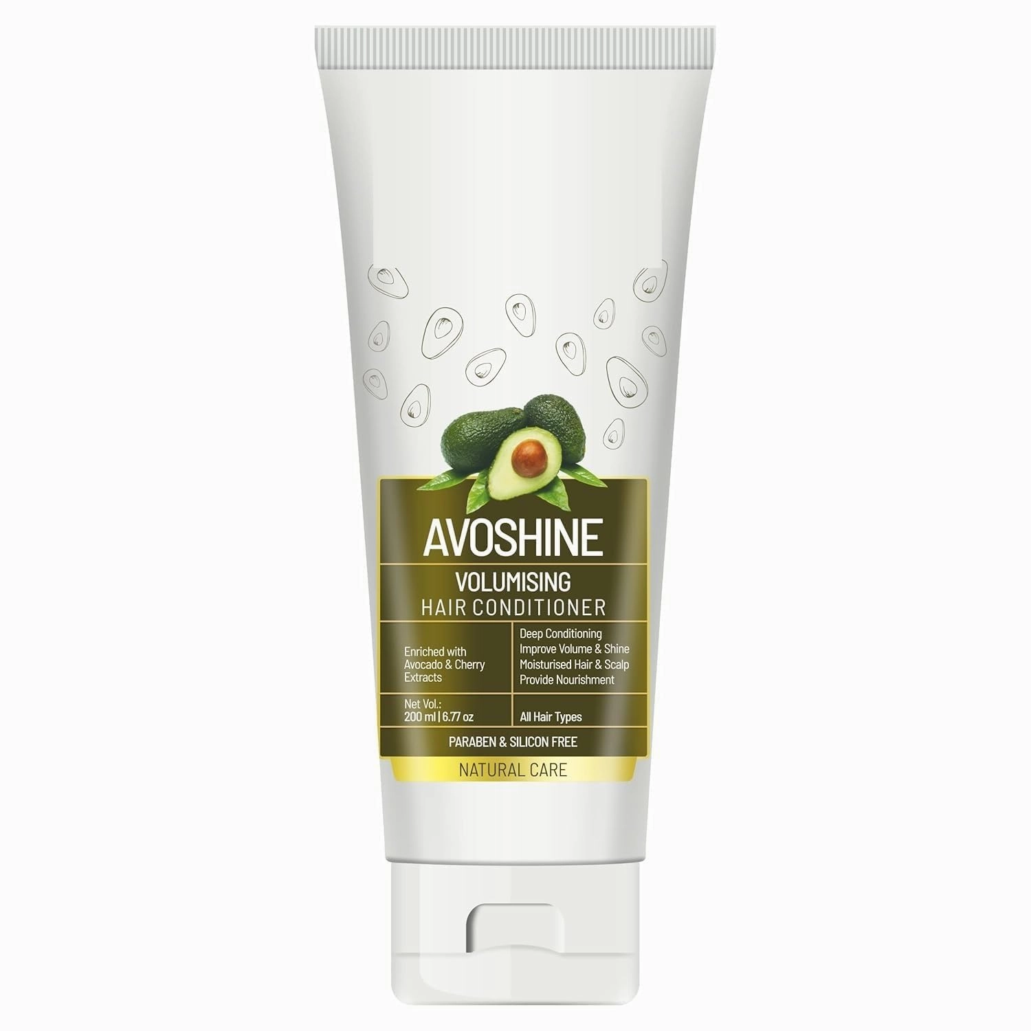 DBE Avoshine Volumizing Hair Conditioner | Deep Conditioning for Improved Volume & Shine | Enriched with Avocado & Cherry Extract | Paraben & Silicone Free- 200ml, White