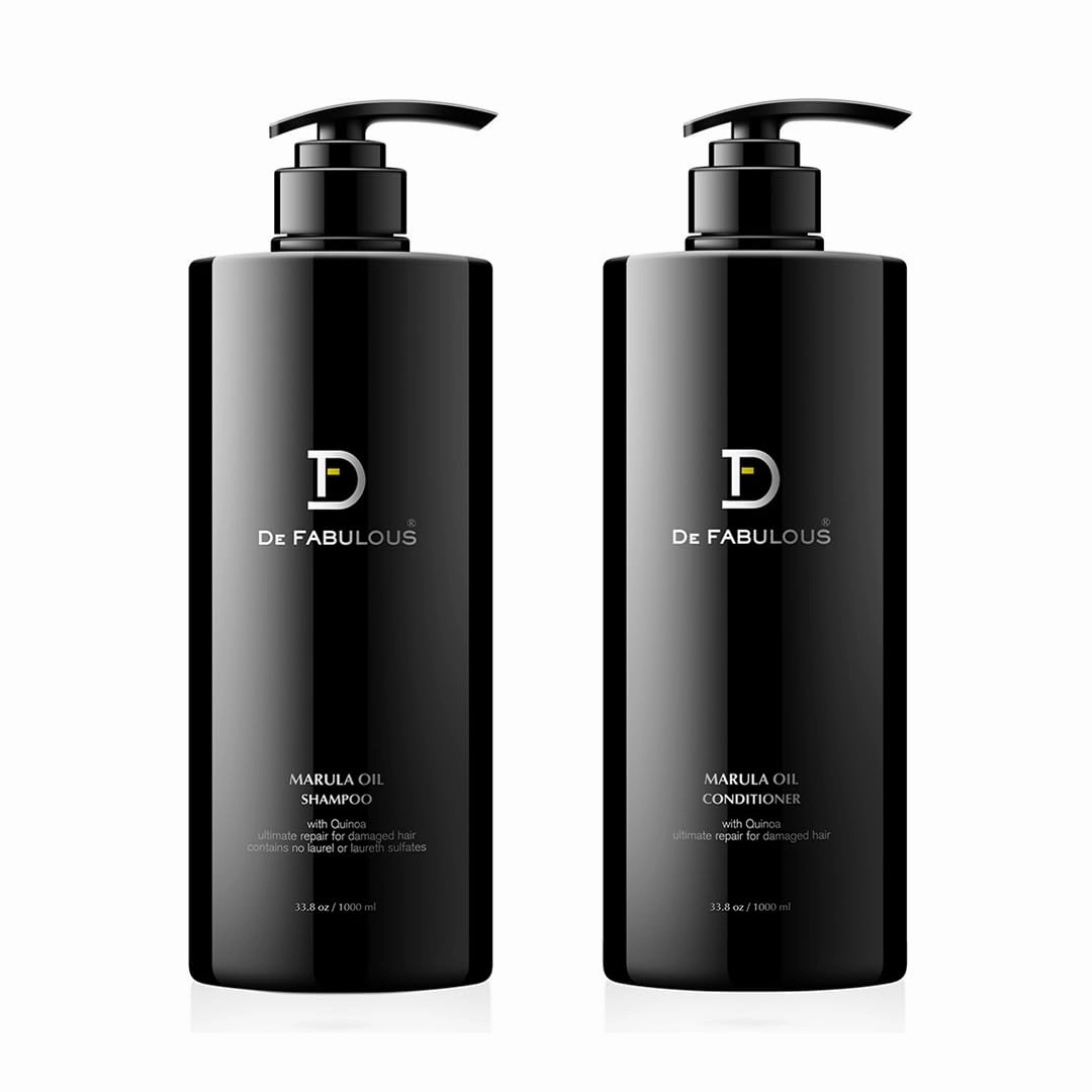 De Fabulous | Marula Oil Shampoo & Conditioner Set | Moisture-Rich Formula for Dry, Frizzy & Damaged Hair | Smooths, Softens & Adds Shine | 33.8 fl oz