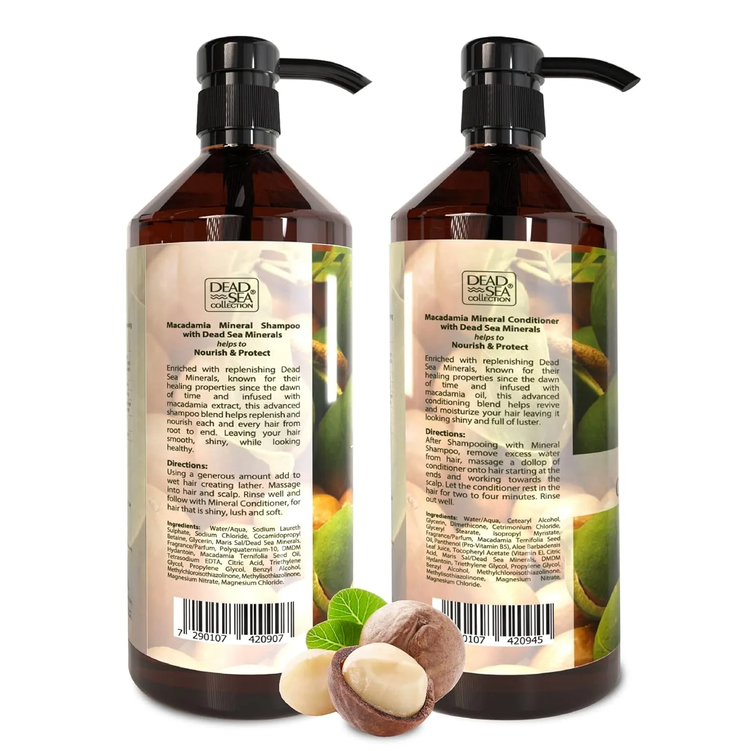 Dead Sea Collection Shampoo and Conditioner Set with Macadamia Oil – Hydrating Softening Hair Products with Dead Sea Minerals for All Hair Types – Set of 2 Bottles (33.8 & 30.6 Fl. Oz.)