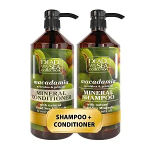 Dead Sea Collection Shampoo and Conditioner Set with Macadamia Oil – Hydrating Softening Hair Products with Dead Sea Minerals for All Hair Types – Set of 2 Bottles (33.8 & 30.6 Fl. Oz.)