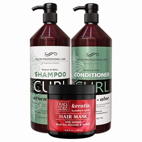 Dead Sea Collection Hair Care Bundle – Avocado & Aloe Shampoo & Conditioner Set   Keratin Hair Mask – Hydrating and Strengthening Treatment – For All Hair Types (33.8, 30.6 & 16.9 Fl. Oz.)